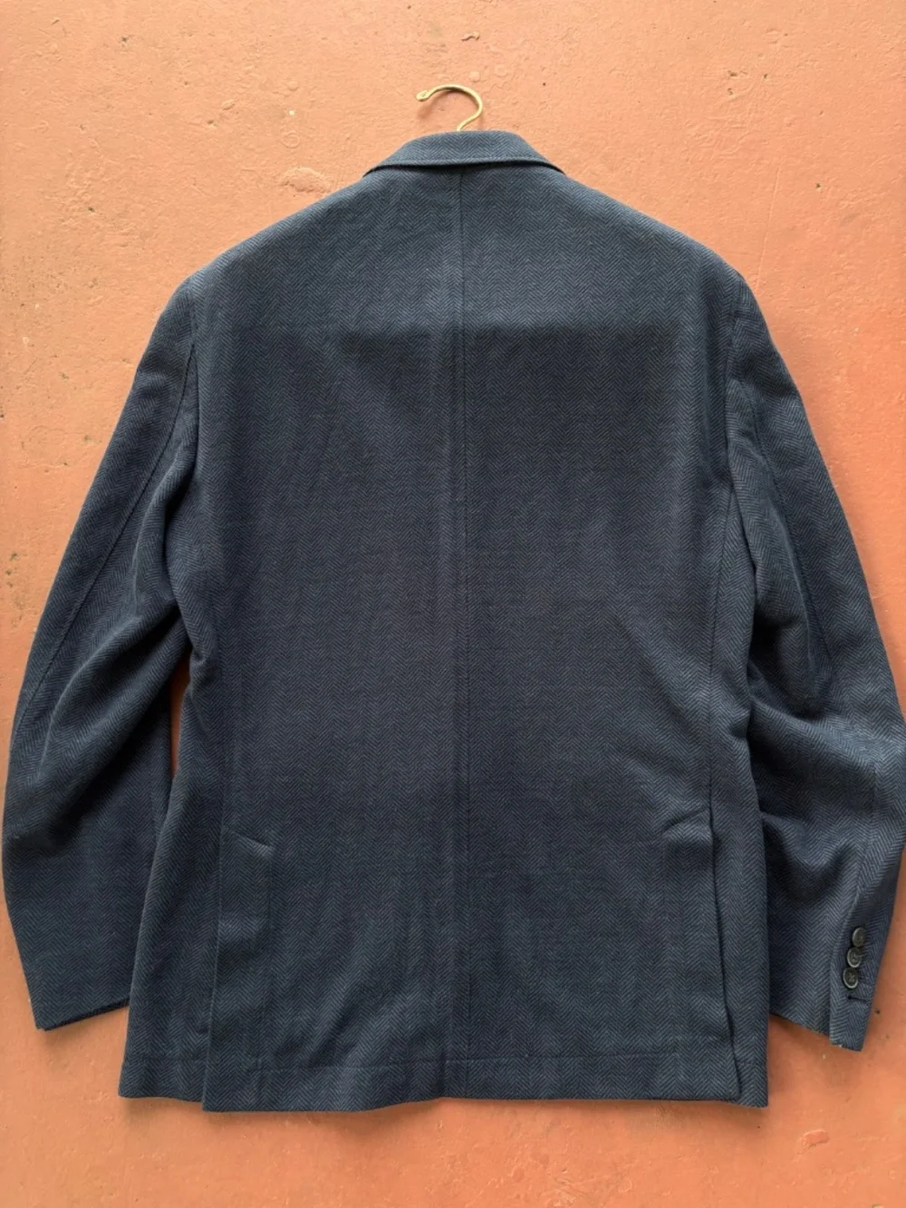 Hackett Mayfair Herringbone Blue Linen Cotton Blazer Jacket Half Lined US 40R